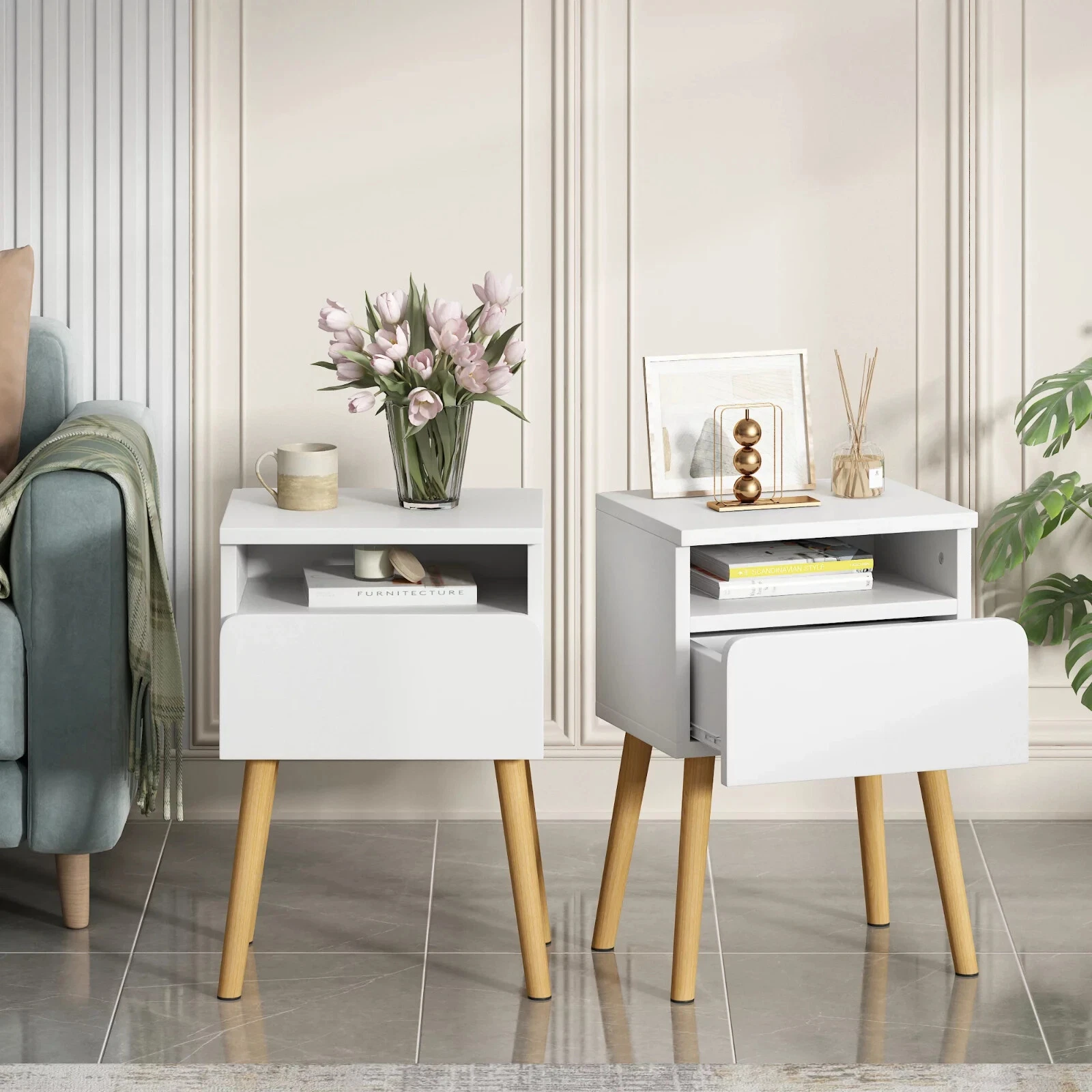Set of 2 Modern Bedside Table Nightstand End Table
